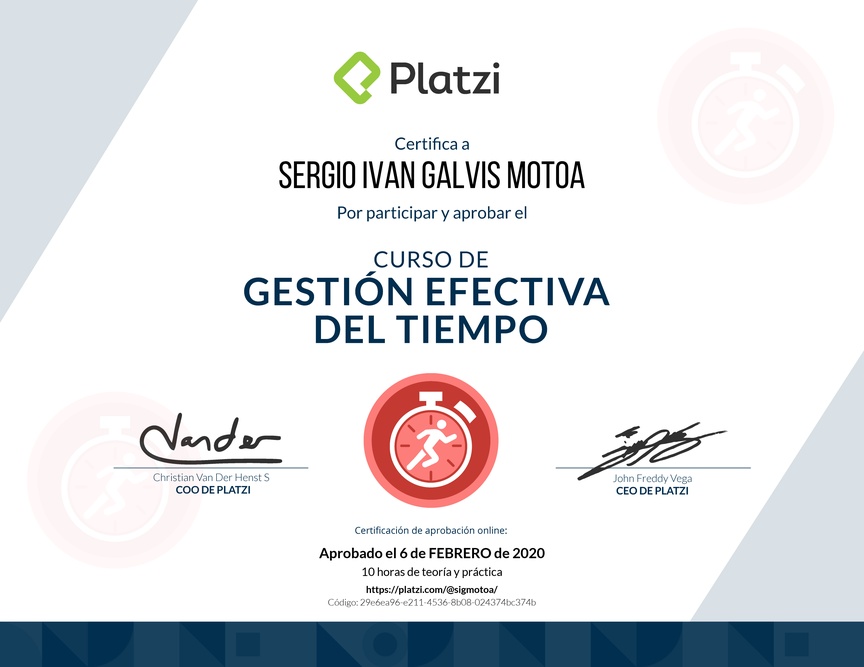 Diploma del Curso de Gestión Efectiva del Tiempo
