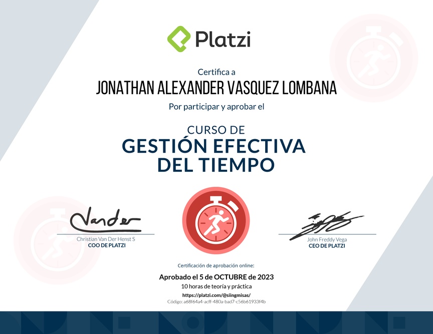 Diploma del Curso de Gestión Efectiva del Tiempo