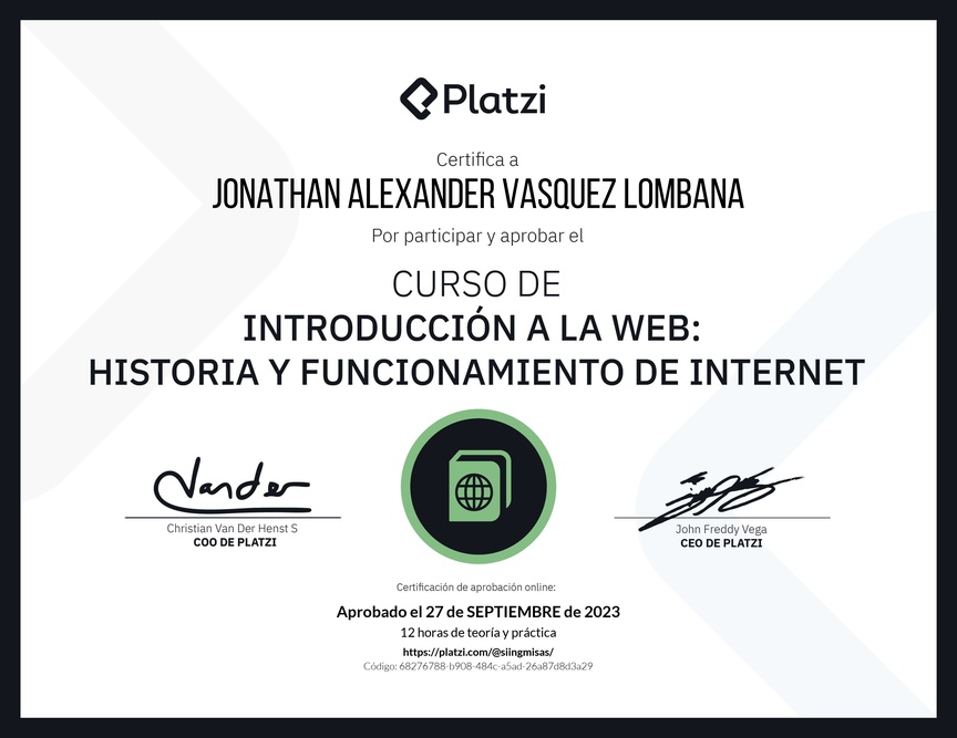 Diploma del Curso de Introducción a la Web: Historia y Funcionamiento de Internet