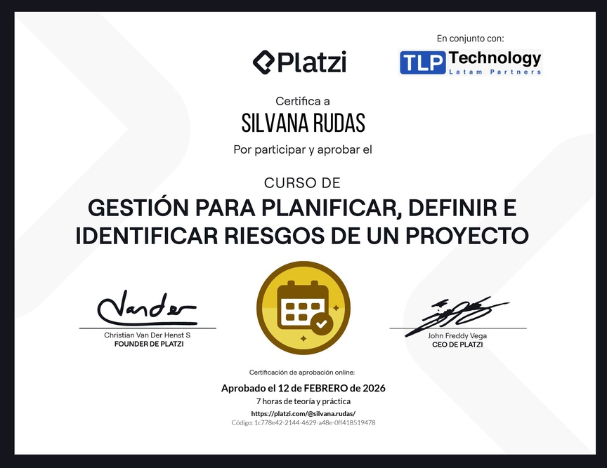 Diploma del Curso de Gestión para Planificar, Definir e Identificar Riesgos de un Proyecto