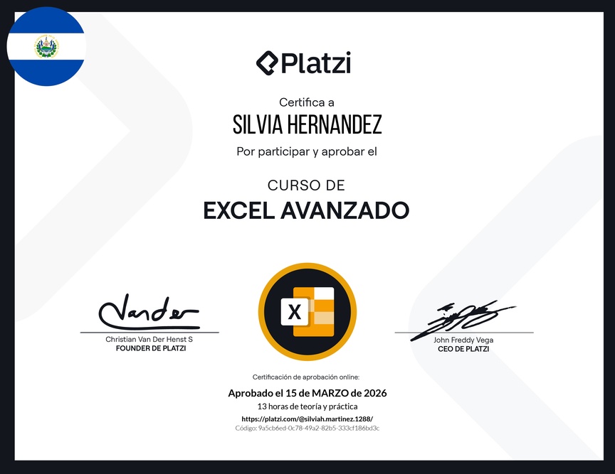 Diploma del Curso de Excel Avanzado