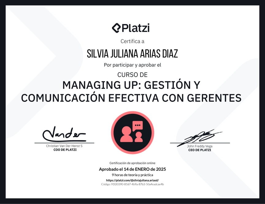 Diploma de Audiocurso de Managing Up: Gestión y Comunicación Efectiva con Gerentes