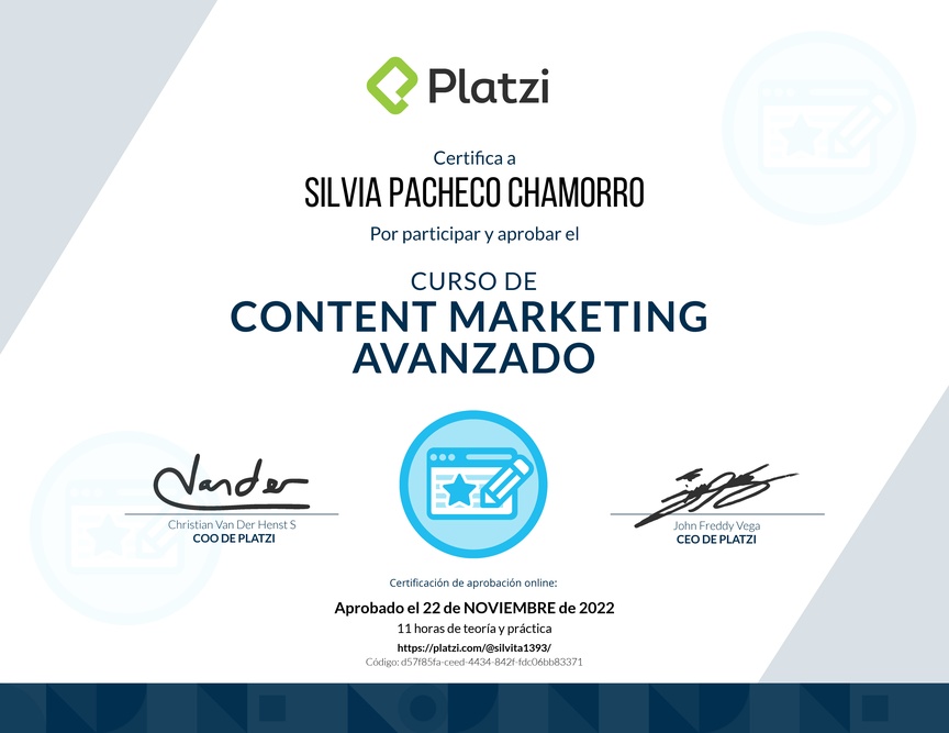 Diploma del Curso de Desarrollo de Estrategias de Content Marketing