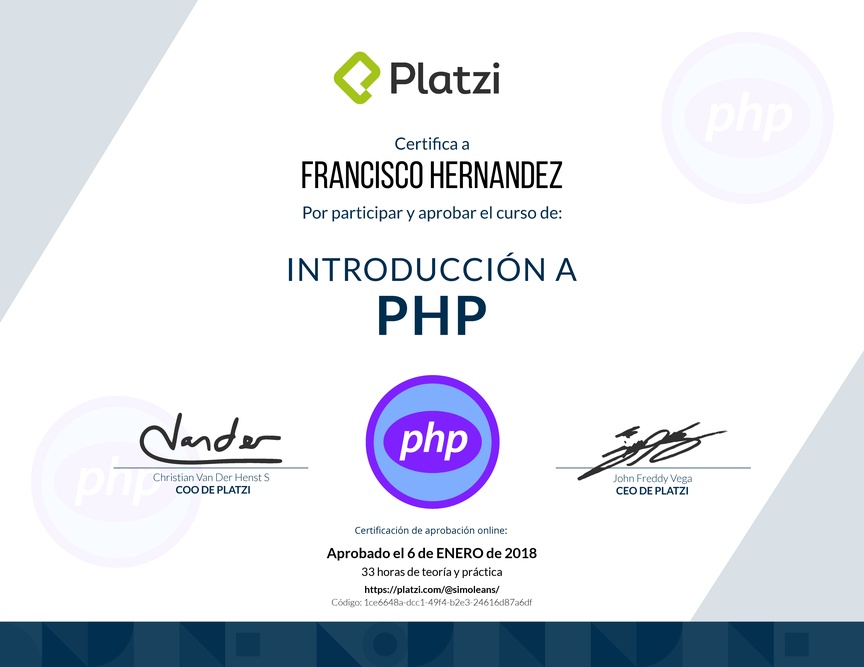 Diploma de Introducción a PHP-2017
