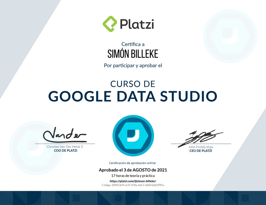 Diploma del Curso de Google Data Studio