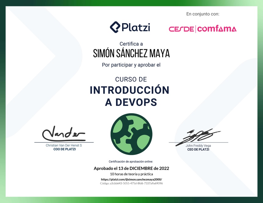 Diploma del Curso de Introducción a DevOps