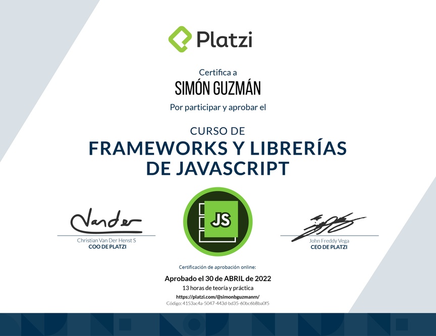 Diploma del Curso de Frameworks y Librerías de JavaScript