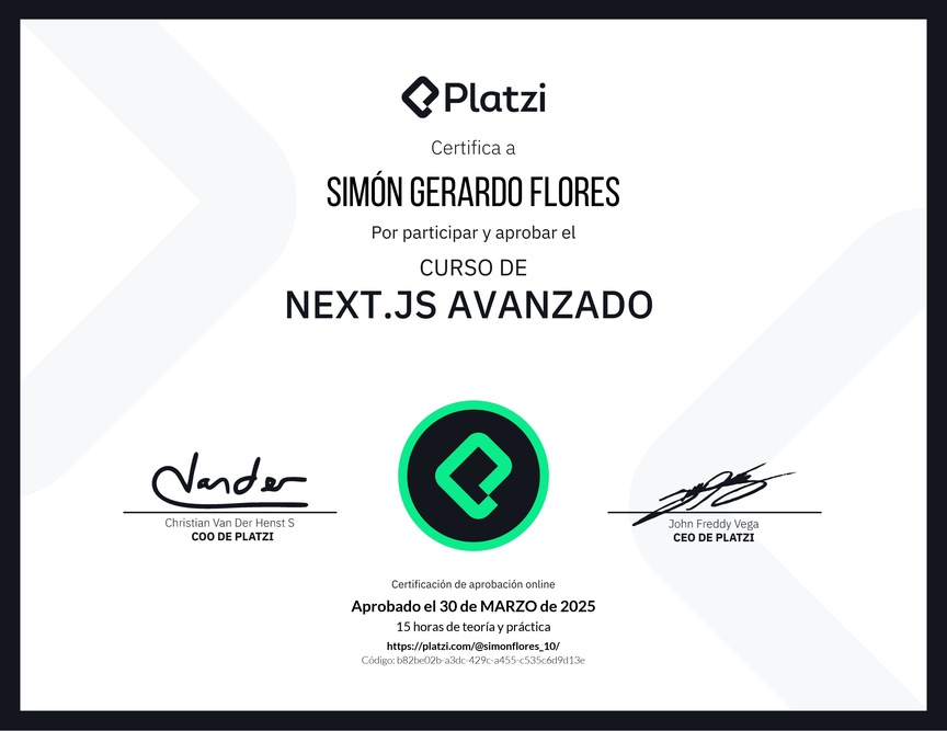 Diploma del Curso de Next.js Avanzado