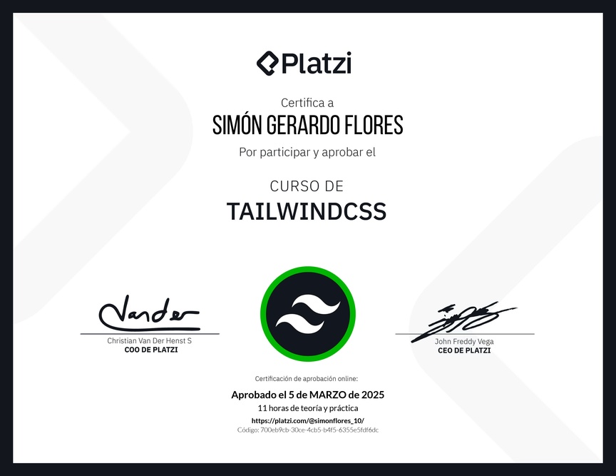 Diploma del Curso de TailwindCSS