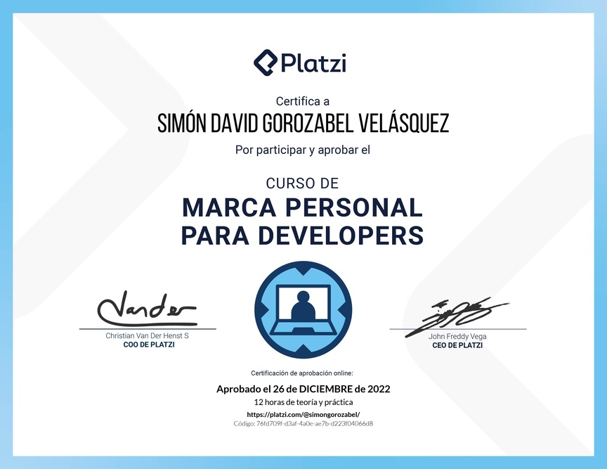 Diploma del Curso de Marca Personal para Developers