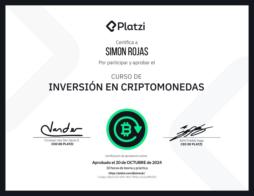 Diploma del Curso de Inversión en Criptomonedas
