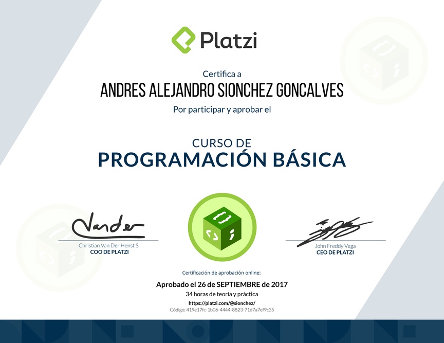 Diploma del Curso Básico de Programación