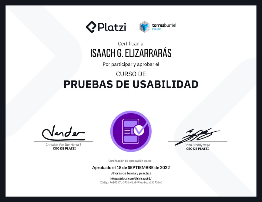 Diploma del Curso de Pruebas de Usabilidad