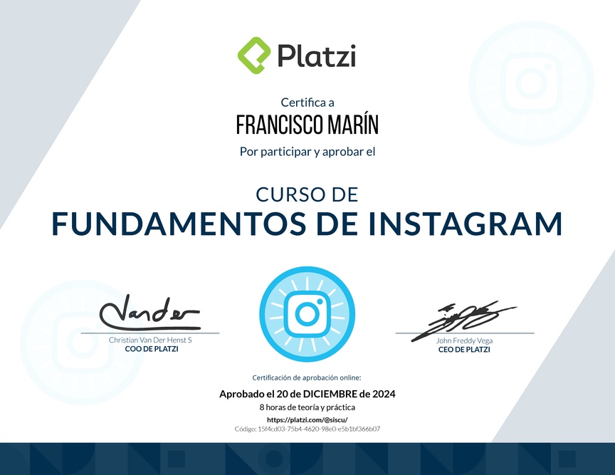 Diploma del Curso de Fundamentos de Instagram