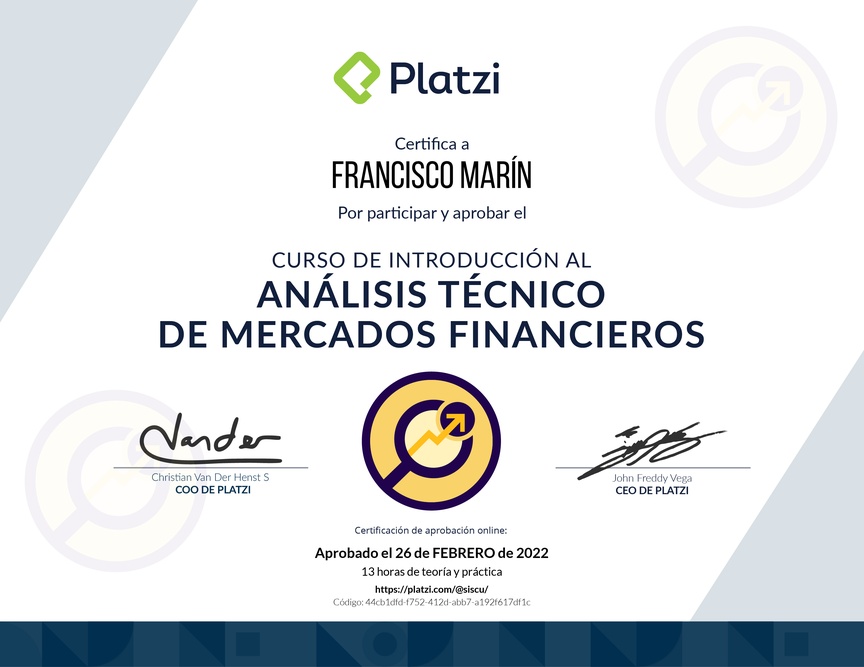 Diploma del Curso de Introducción al Análisis Técnico de Mercados Financieros
