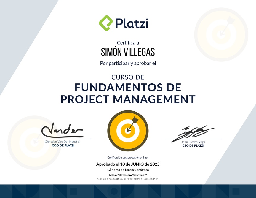 Diploma del Curso de Fundamentos de Project Management