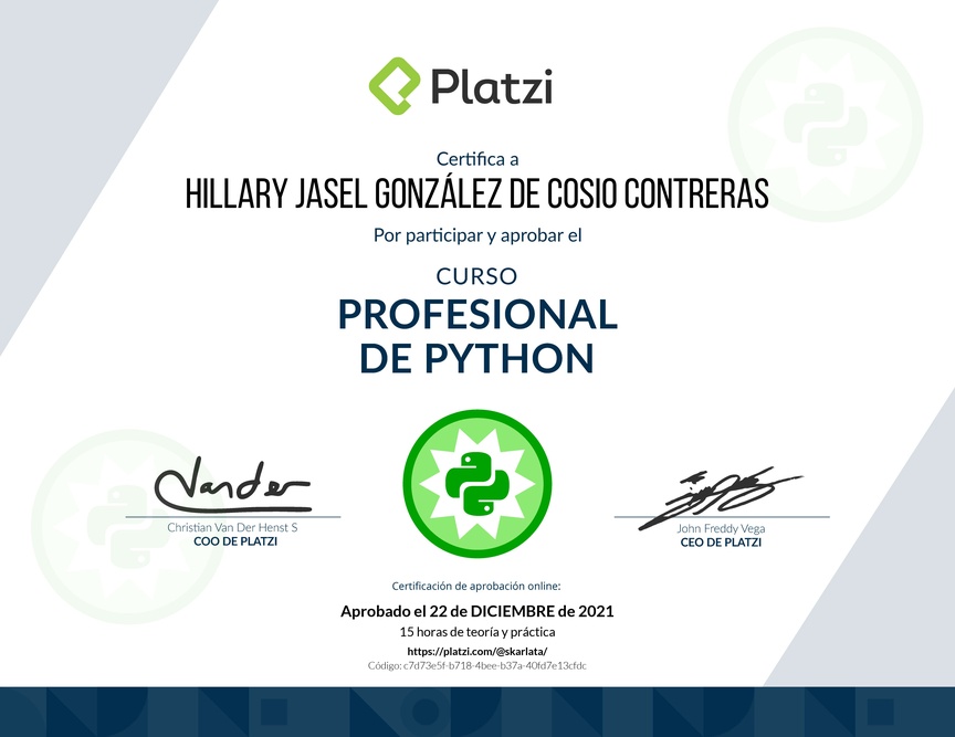 Diploma del Curso Profesional de Python