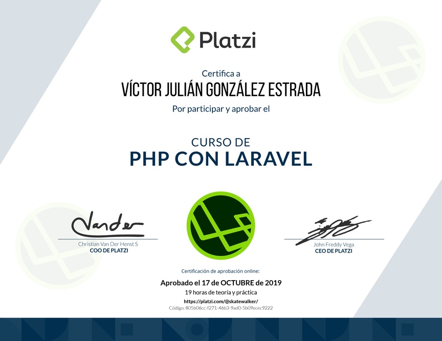 Diploma del Curso de PHP con Laravel