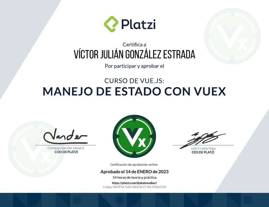 Diploma del Curso de Vue.js: Manejo del Estado con Vuex