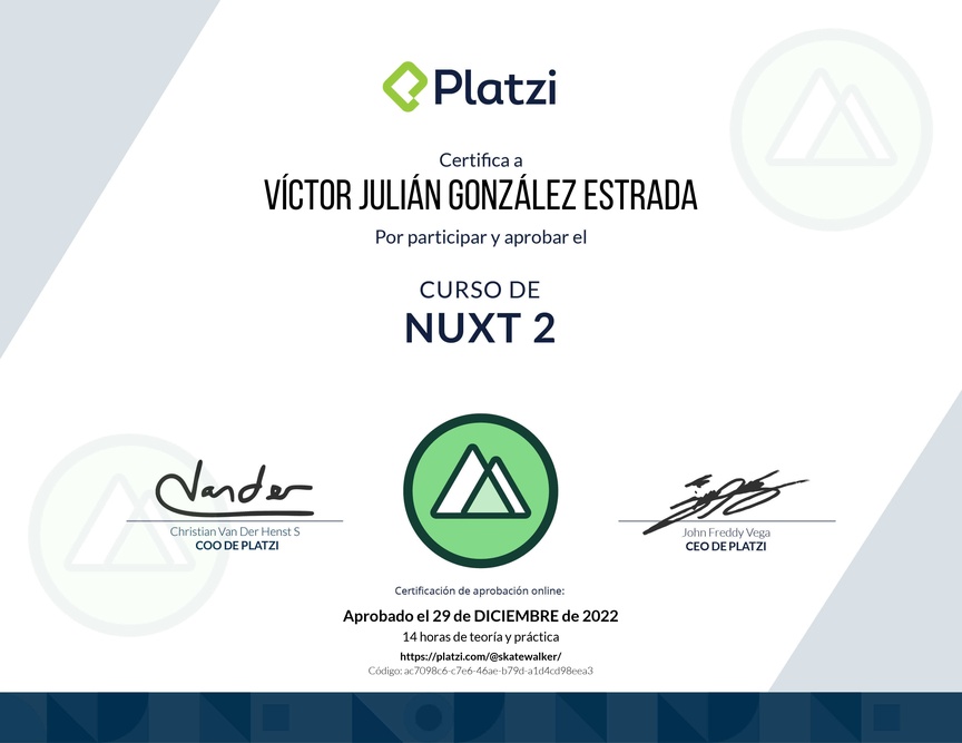 Diploma del Curso de Server Side Rendering con Nuxt 2