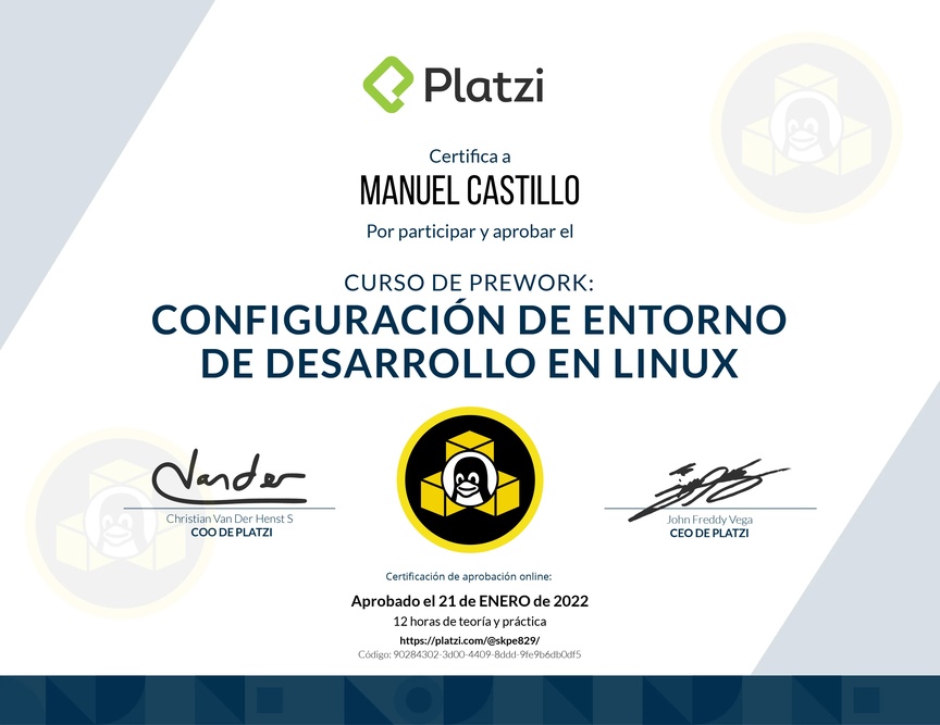 Diploma del Curso de Configuración de Entorno de Desarrollo en Linux
