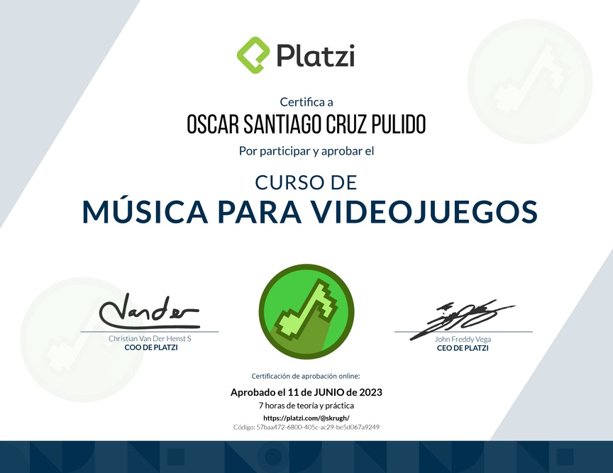 Diploma del Curso de Música para Videojuegos