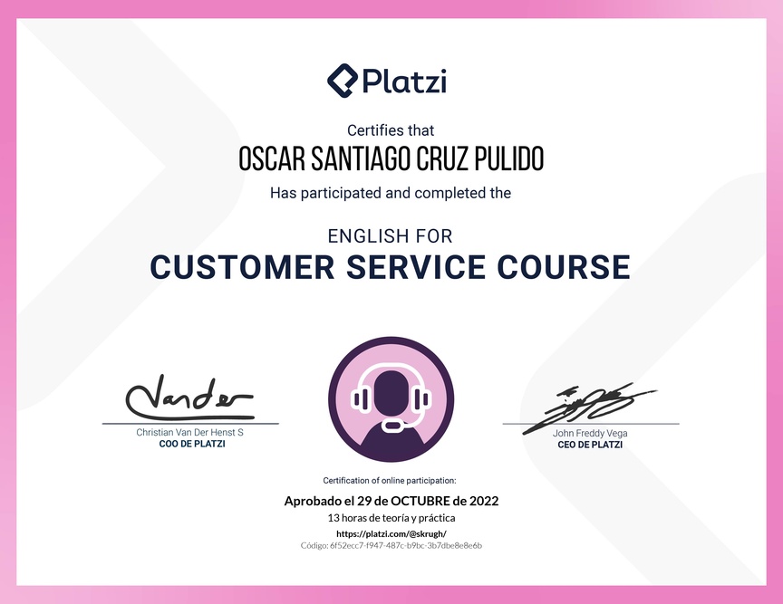 Diploma del Curso de Servicio al Cliente en Inglés (2021)