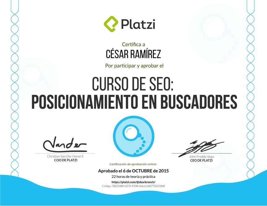 Diploma del Curso de SEO: Posicionamiento en buscadores 2016