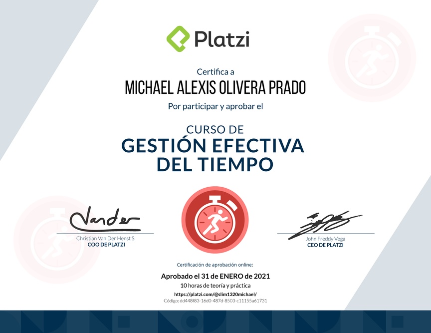 Diploma del Curso de Gestión Efectiva del Tiempo