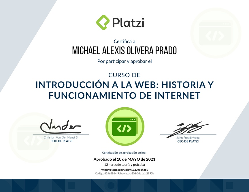 Diploma del Curso de Introducción a la Web: Historia y Funcionamiento de Internet