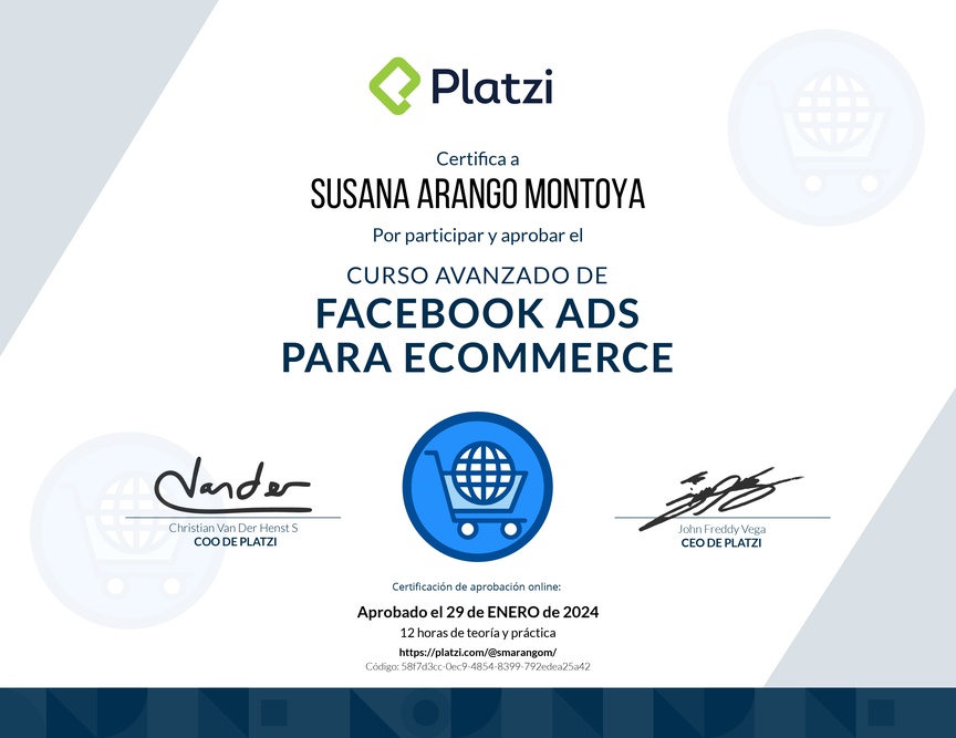 Diploma del Curso de Gestión de Campañas en Facebook Ads para E-Commerce