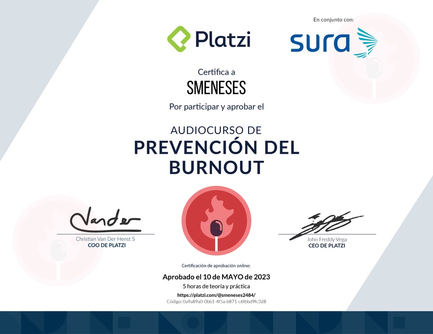 Diploma de Audiocurso de Prevención del Burnout