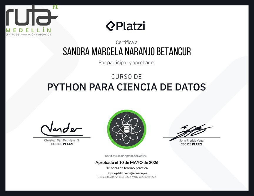 Diploma del Curso de Python para Ciencia de Datos