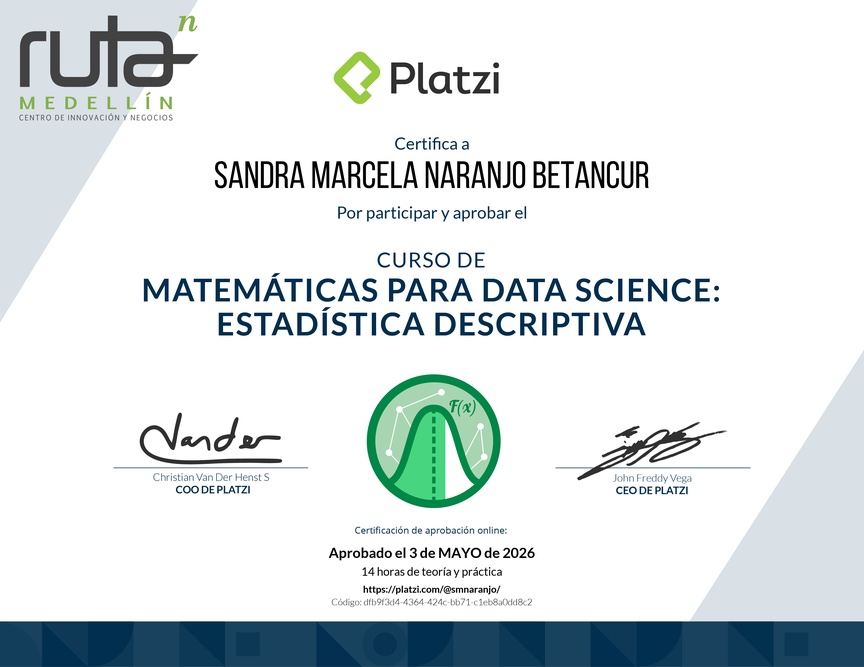 Diploma del Curso de Matemáticas para Data Science: Estadística Descriptiva