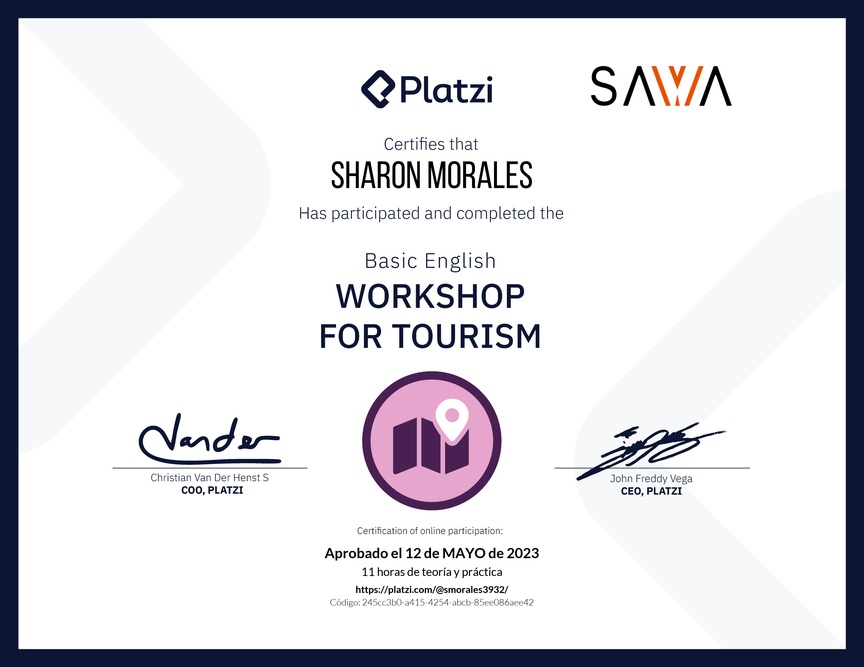 Diploma del Curso de Inglés Práctico para Viajes de Turismo
