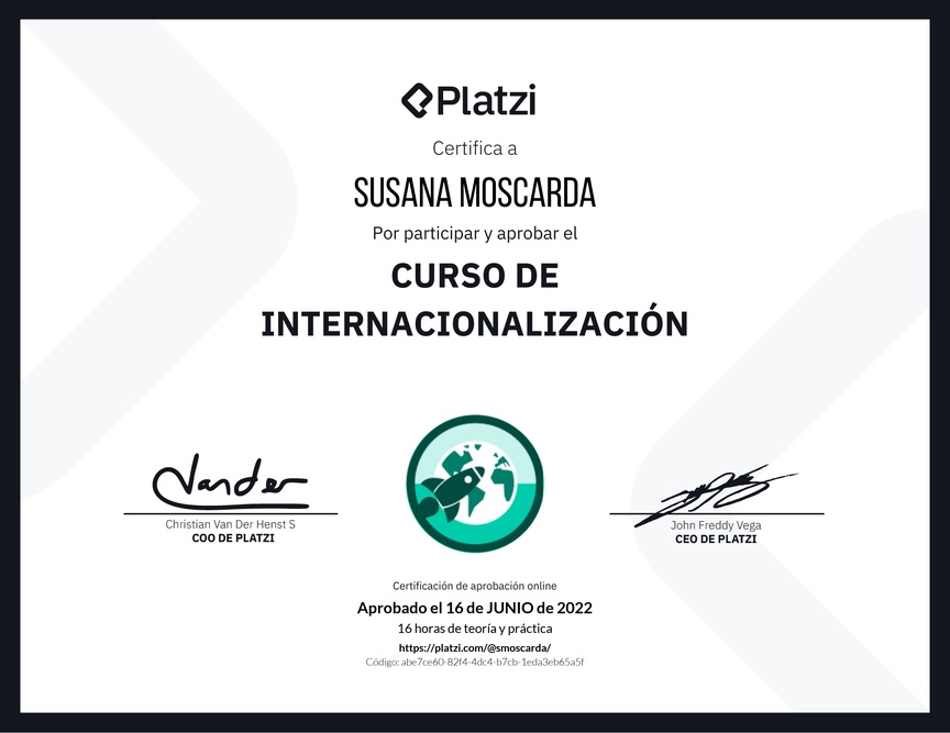 Diploma del Curso de Internacionalización