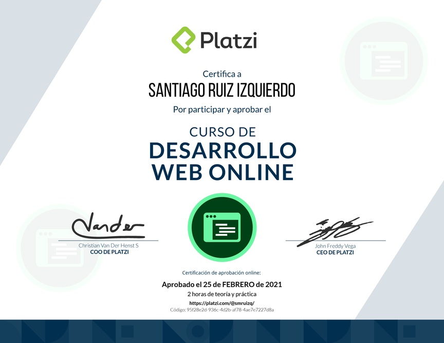 Diploma del Curso de Desarrollo Web Online