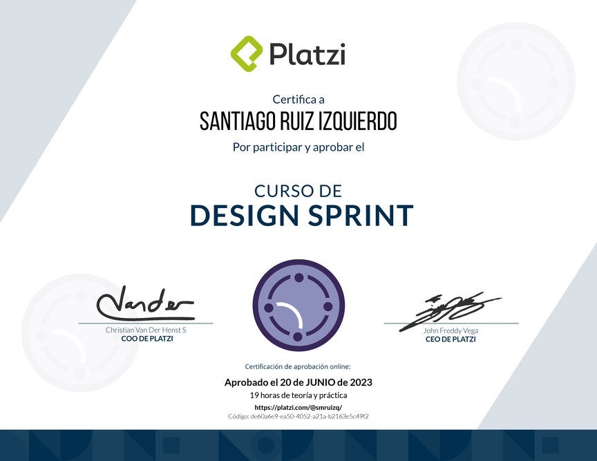 Diploma del Curso de Design Sprint Aplicado