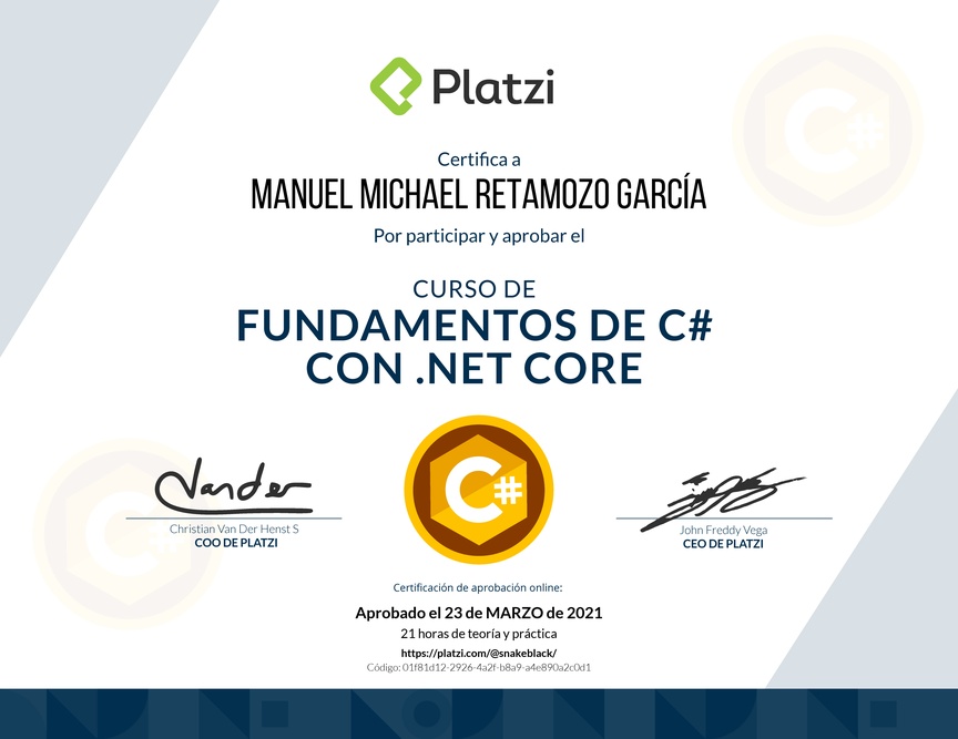 Diploma de Fundamentos de C# con NET Core 2.1