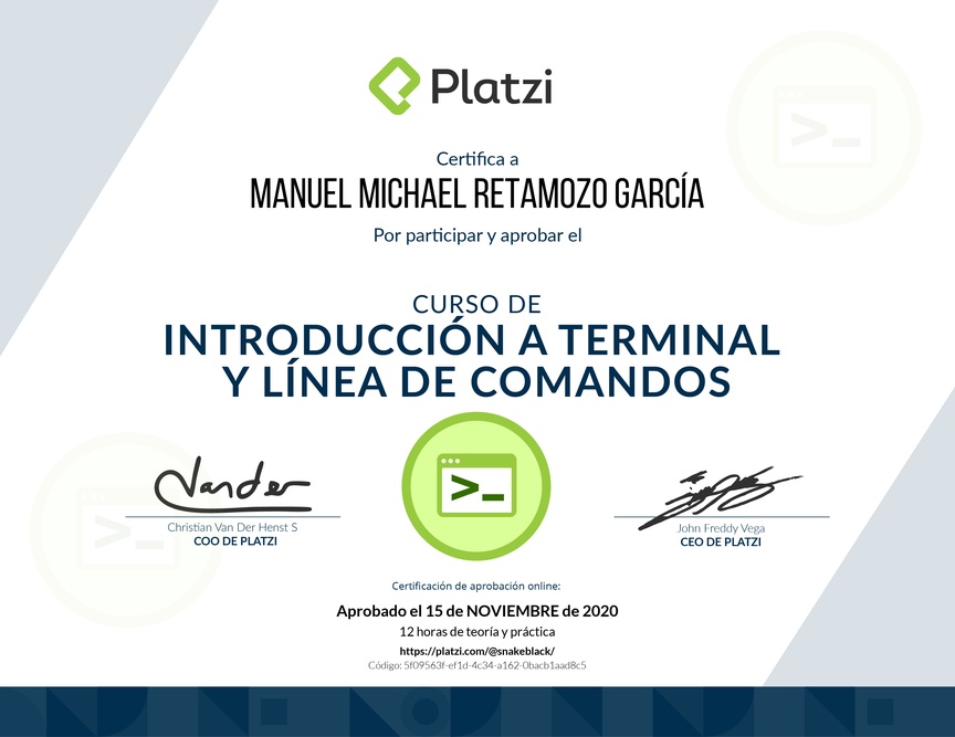 Diploma del Curso de Introducción a la Terminal y Línea de Comandos 2019