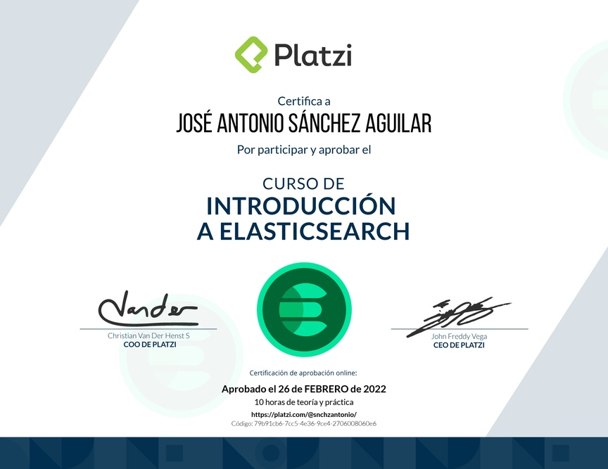 Diploma del Curso de Introducción a Elasticsearch