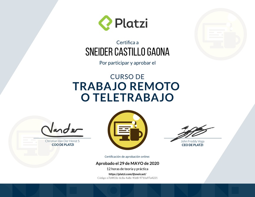 Diploma del Curso de Trabajo Remoto para Gestionar el Cambio Organizacional