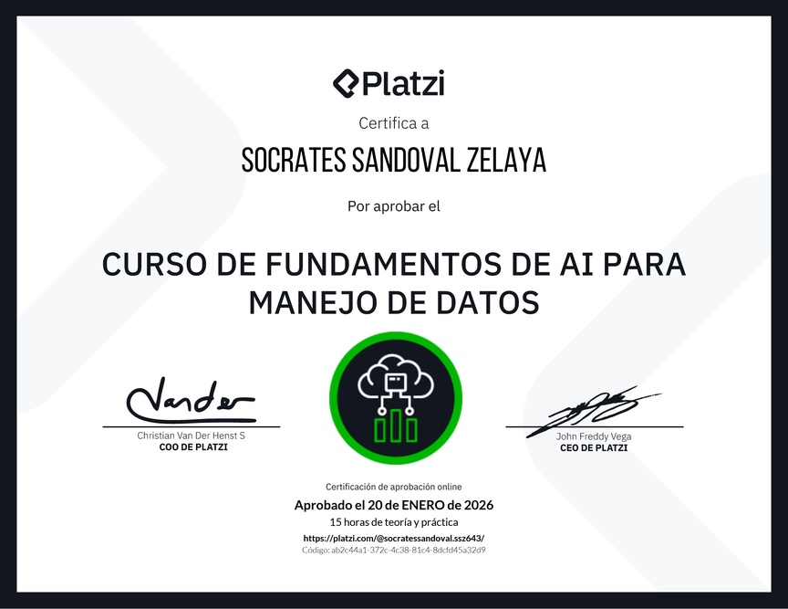 Diploma del Curso de Fundamentos de AI para Manejo de Datos