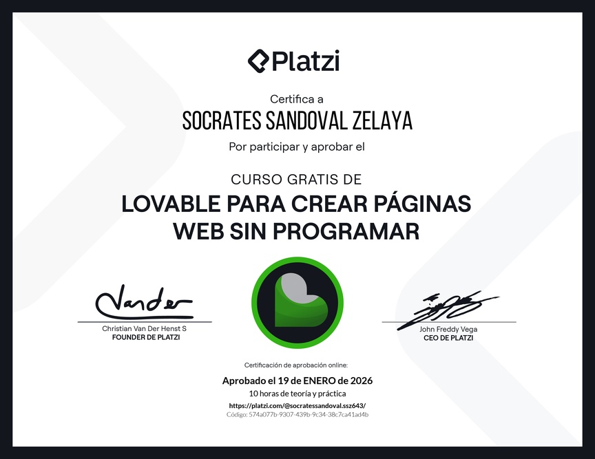 Diploma del Curso Gratis de Lovable para Crear Páginas Web sin Programar