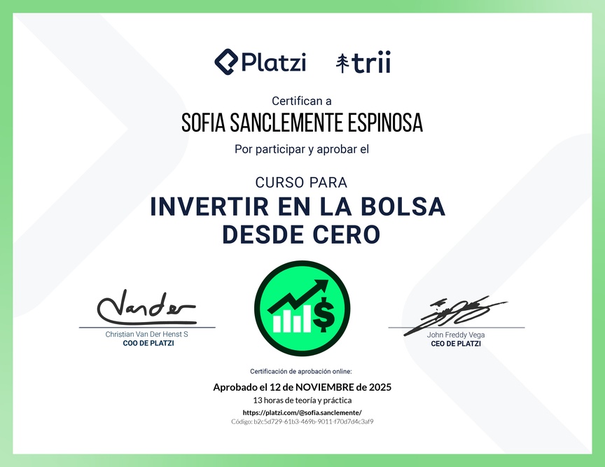 Diploma del Curso de Inversión en la Bolsa
