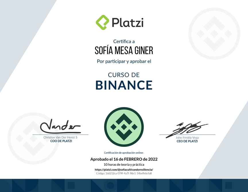 Diploma del Curso de Binance: Exchange de Criptomonedas