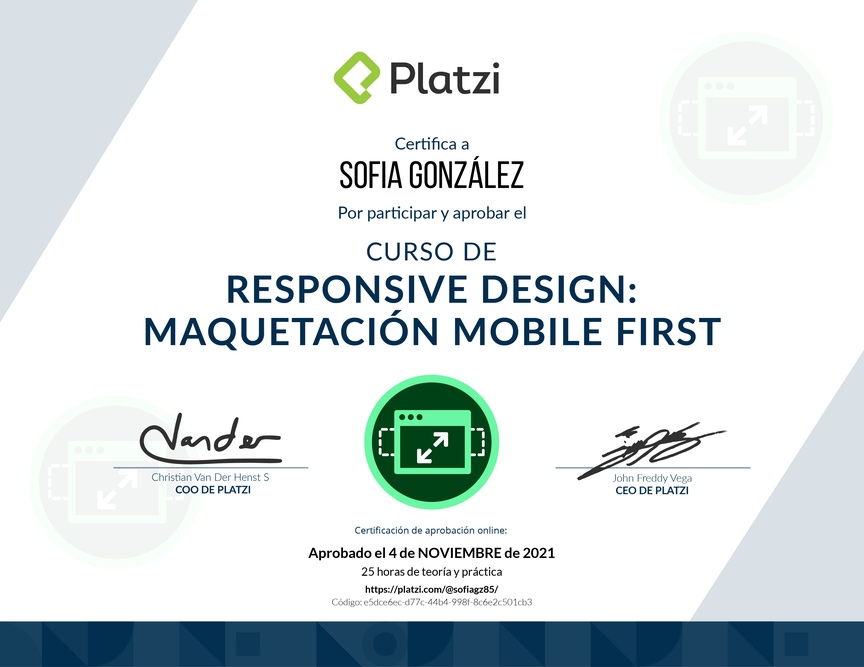 Diploma del Curso de Responsive Design: Maquetación Mobile First