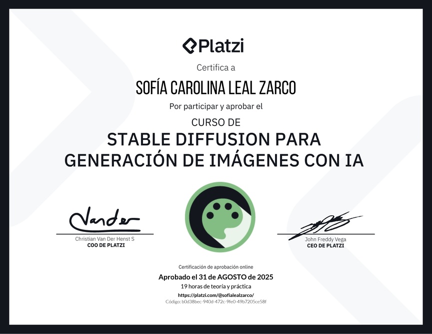 Diploma del Curso de Stable Diffusion para Generación de Imágenes con AI