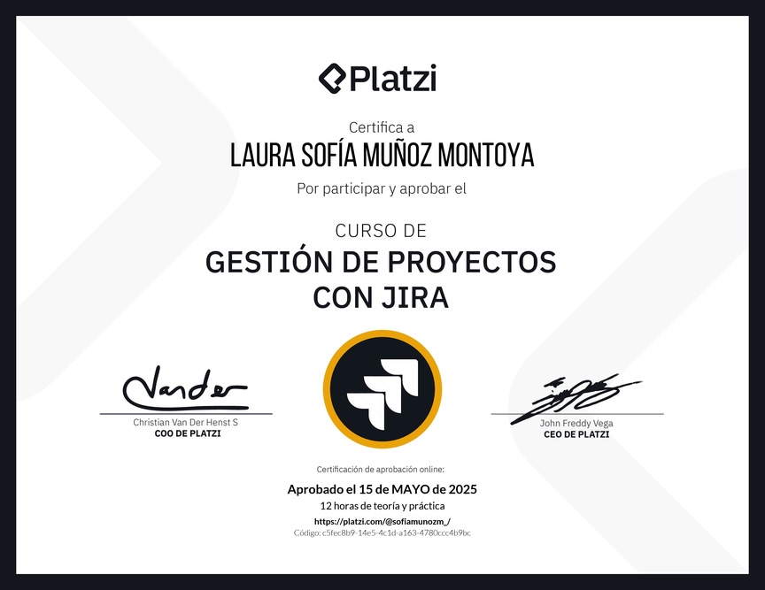 Diploma del Curso de Gestión de Proyectos con Jira