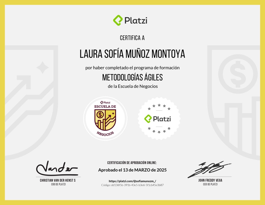 Diploma de la Ruta de Aprendizaje de Metodologías ágiles